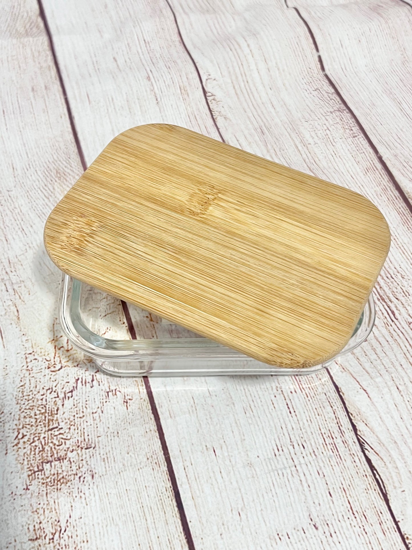 Glass Dish with an Engraved Bamboo Lid Includes Custom Engraving