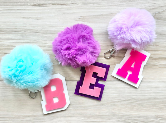 Letter Keychain with Pom Pom