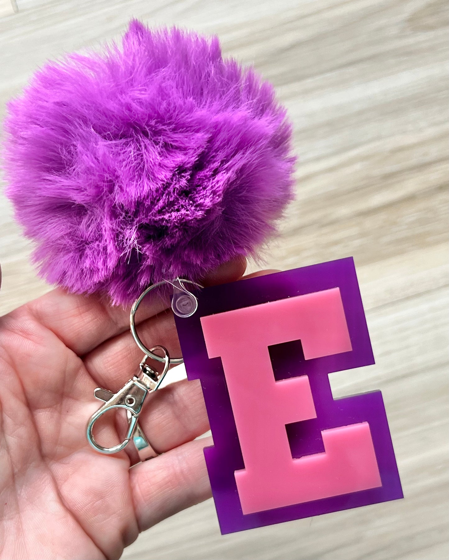 Letter Keychain with Pom Pom