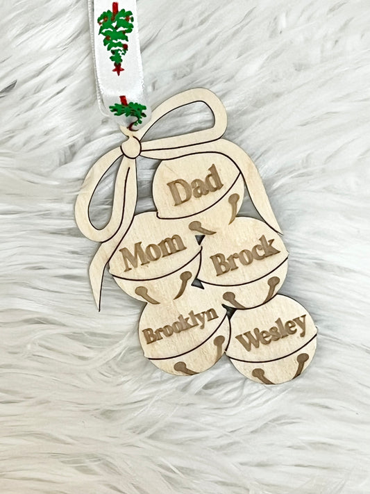 Family Christmas Bells Names Ornament